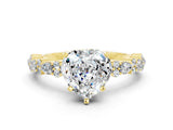 Yellow gold Heart Cut Moissanite Solitaire with Side Stones, Pave Band, Four-Prong Setting_24