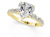 Yellow gold Heart Cut Moissanite Solitaire with Side Stones, Pave Band, Four-Prong Setting_25