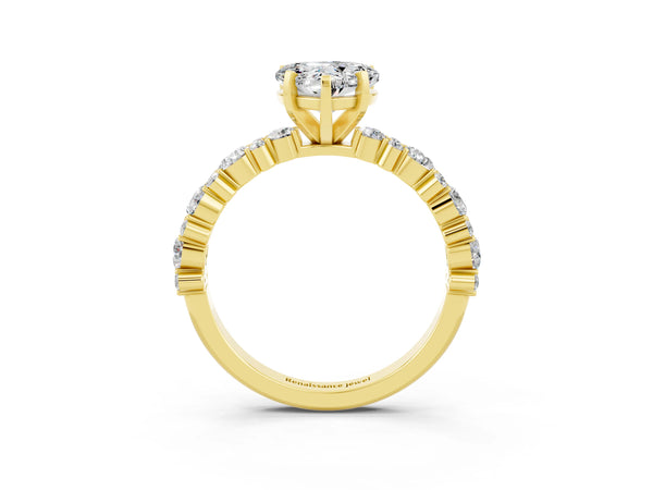 Yellow gold Heart Cut Moissanite Side Stone Solitaire Ring with Round  and Four-Prong Setting