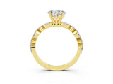 Yellow gold Heart Cut Moissanite Solitaire with Side Stones on a Pavé Band and Four-Prong Setting_3