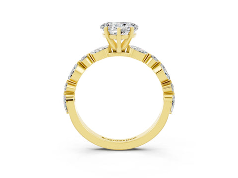 Yellow gold Heart Cut Moissanite Solitaire with Side Stones on a Pavé Band and Four-Prong Setting_3