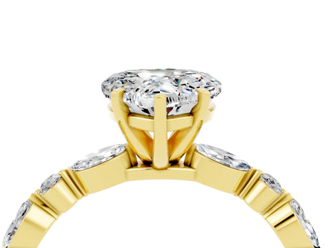 Yellow gold Heart Cut Moissanite Solitaire with Side Stones on a Pavé Band and Four-Prong Setting_4