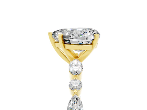 Yellow gold Heart Cut Moissanite Solitaire with Side Stones on a Pavé Band and Four-Prong Setting_5