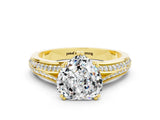Yellow gold Heart Cut Moissanite Split Shank Engagement Ring with Pavé Band