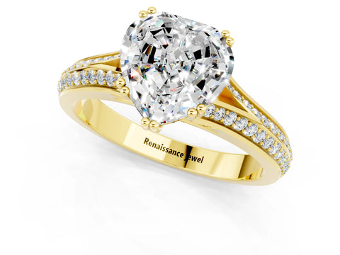 Yellow gold Heart Cut Moissanite Split Shank Engagement Ring with Pavé Band_1