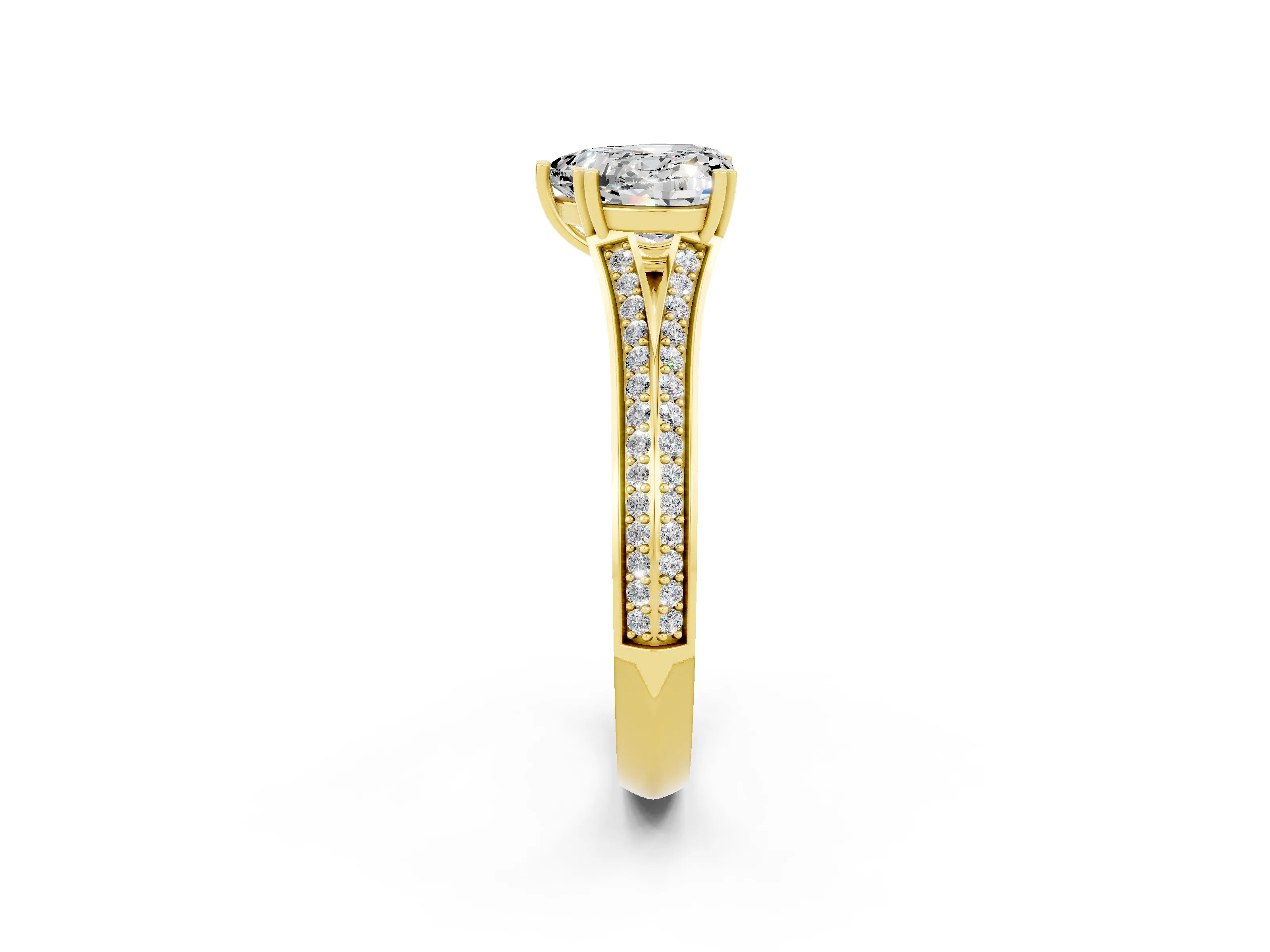 Yellow gold Heart Cut Moissanite Split Shank Engagement Ring with Pavé Band_2