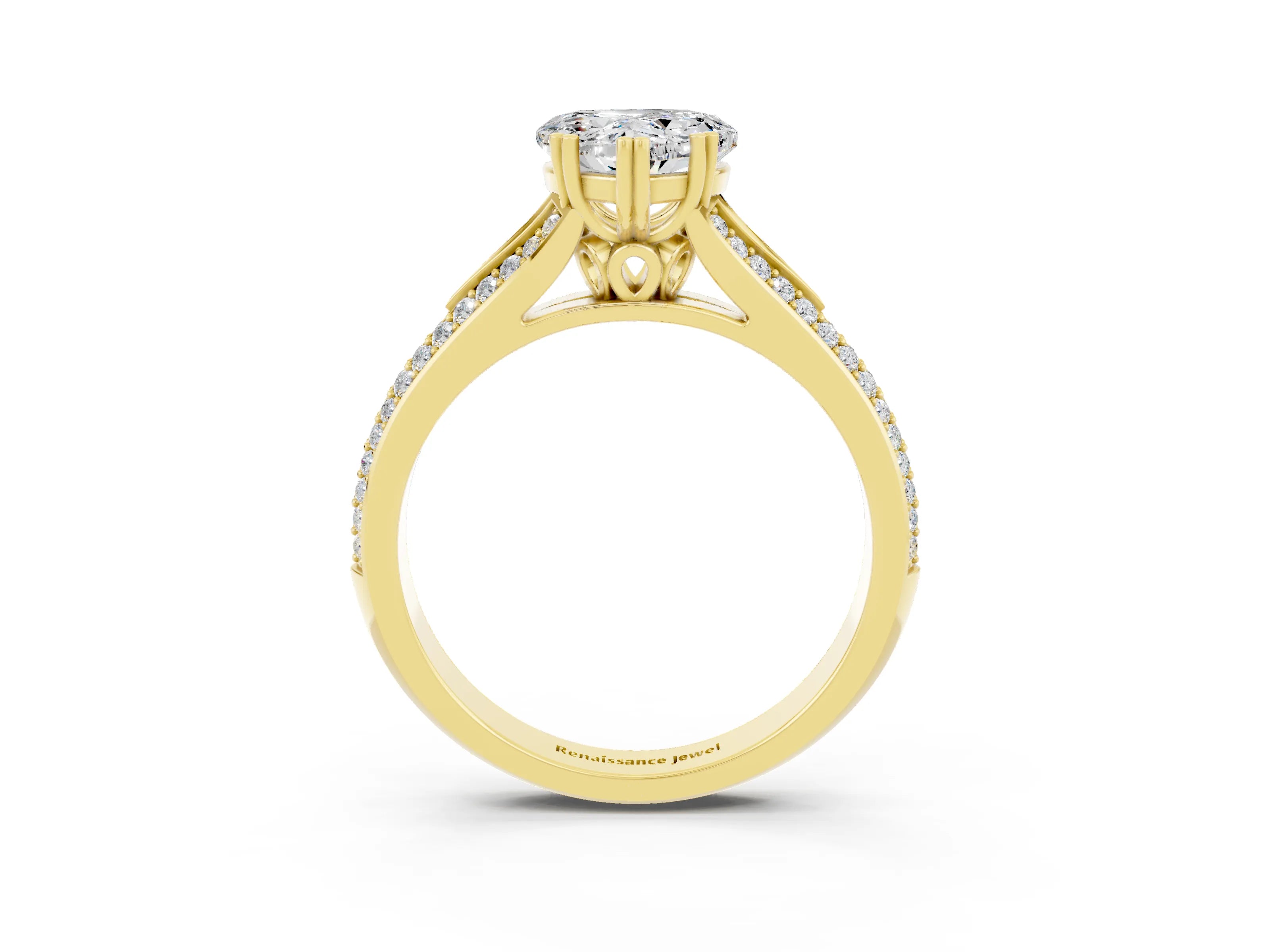 Yellow gold Heart Cut Moissanite Split Shank Engagement Ring with Pavé Band_3