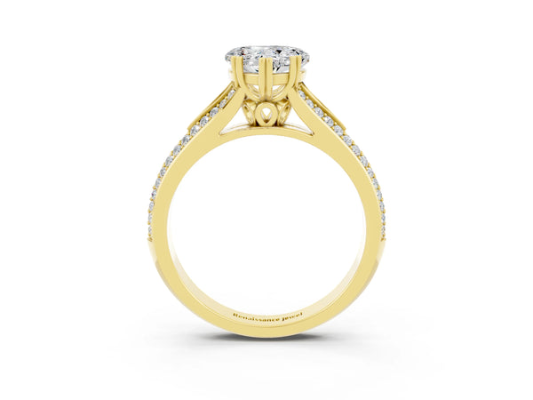 Yellow gold Heart Cut Moissanite Split Shank Engagement Ring with Pavé Band