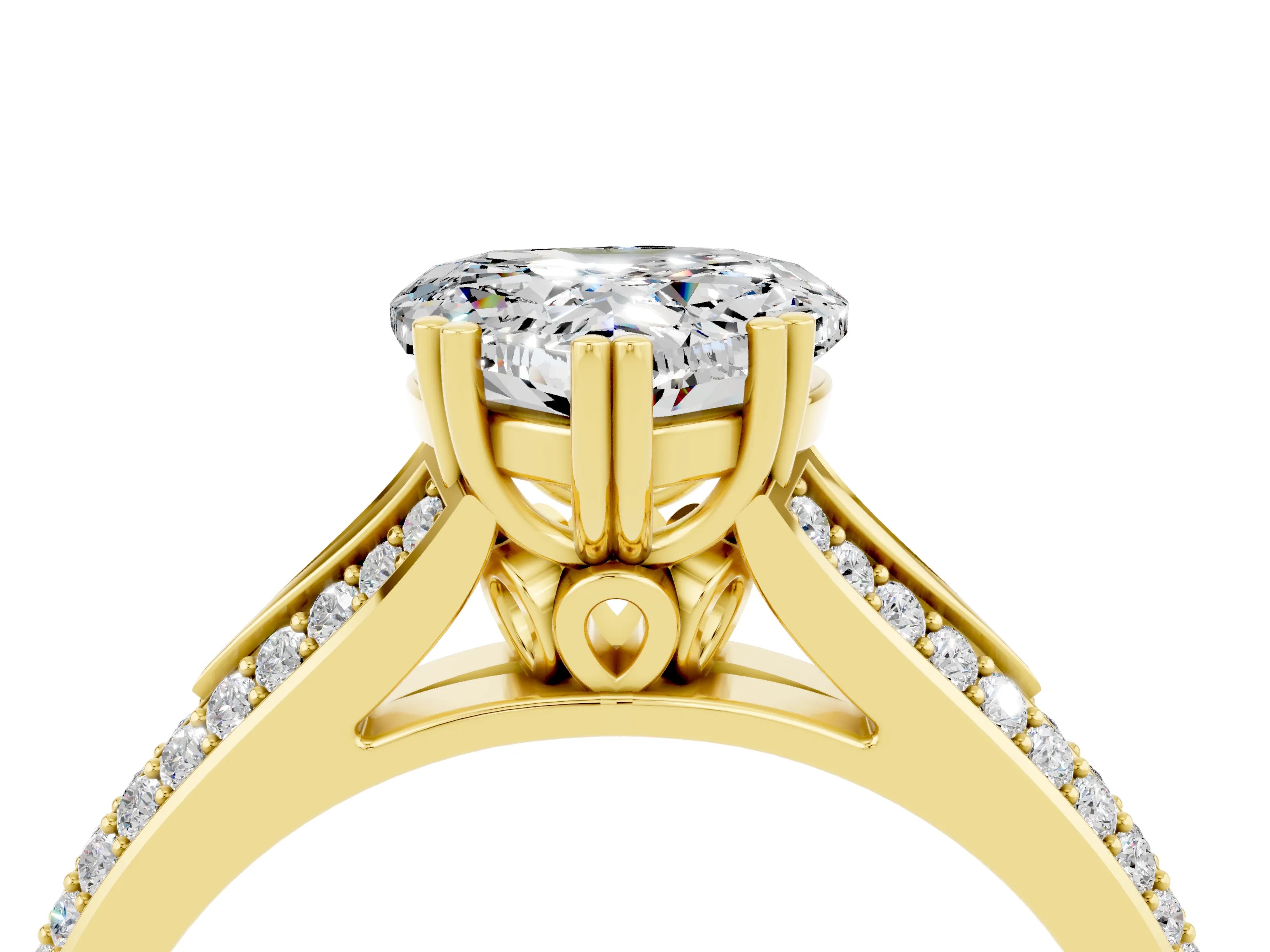 Yellow gold Heart Cut Moissanite Split Shank Engagement Ring with Pavé Band_4