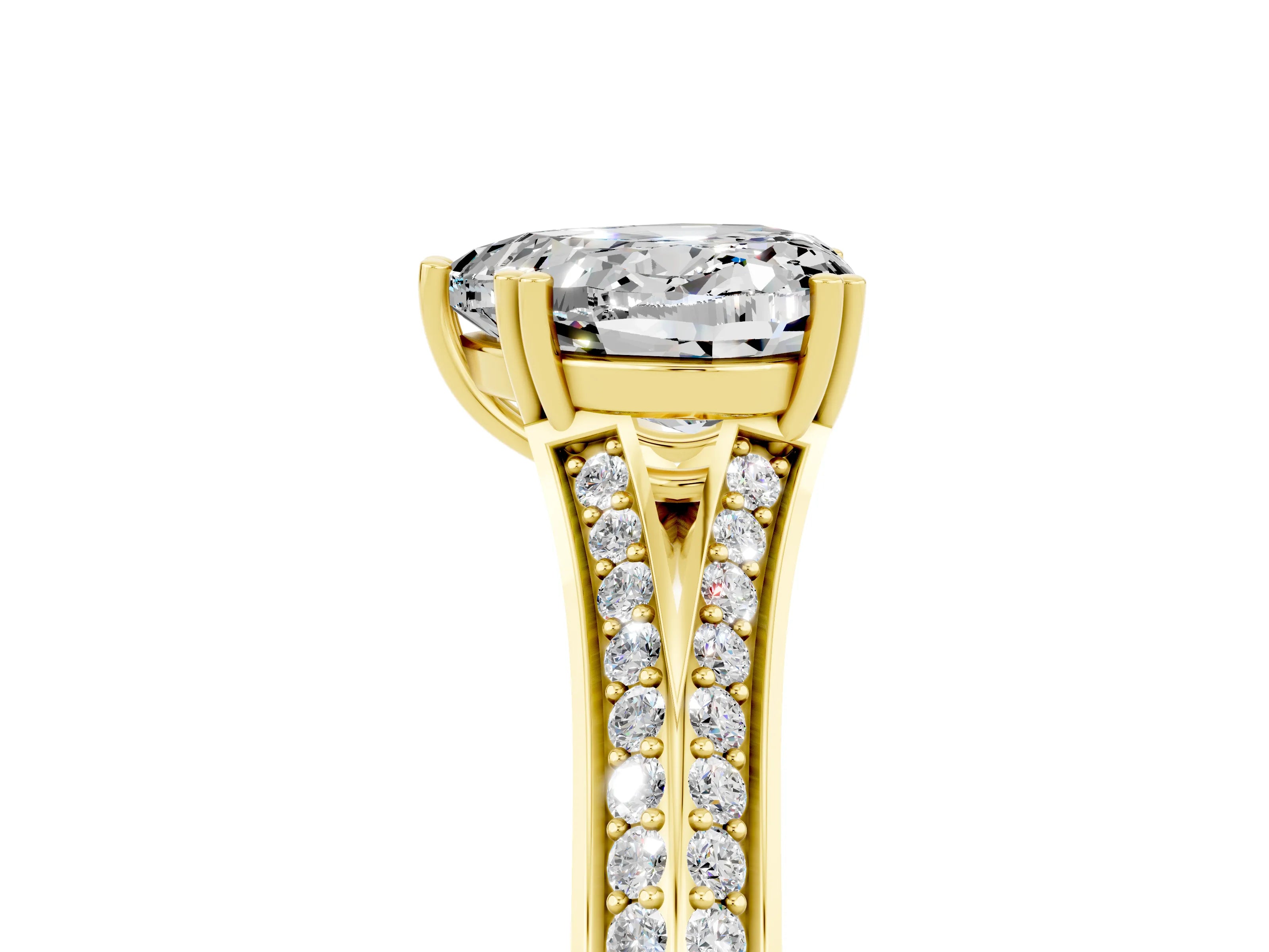 Yellow gold Heart Cut Moissanite Split Shank Engagement Ring with Pavé Band_5