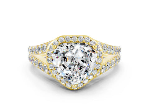 Yellow gold Heart Cut Moissanite Split Shank Halo Ring with Four-Prong Setting_12