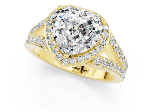 Yellow gold Heart Cut Moissanite Split Shank Halo Ring with Four-Prong Setting_13