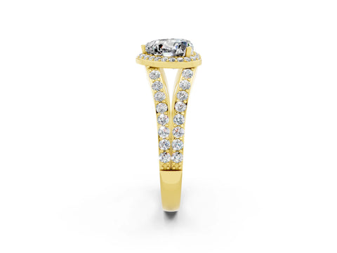 Yellow gold Heart Cut Moissanite Split Shank Halo Ring with Four-Prong Setting_14
