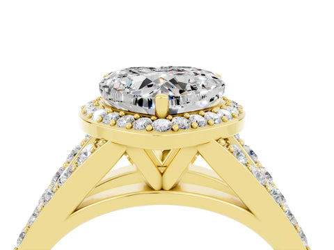 Yellow gold Heart Cut Moissanite Split Shank Halo Ring with Four-Prong Setting_16