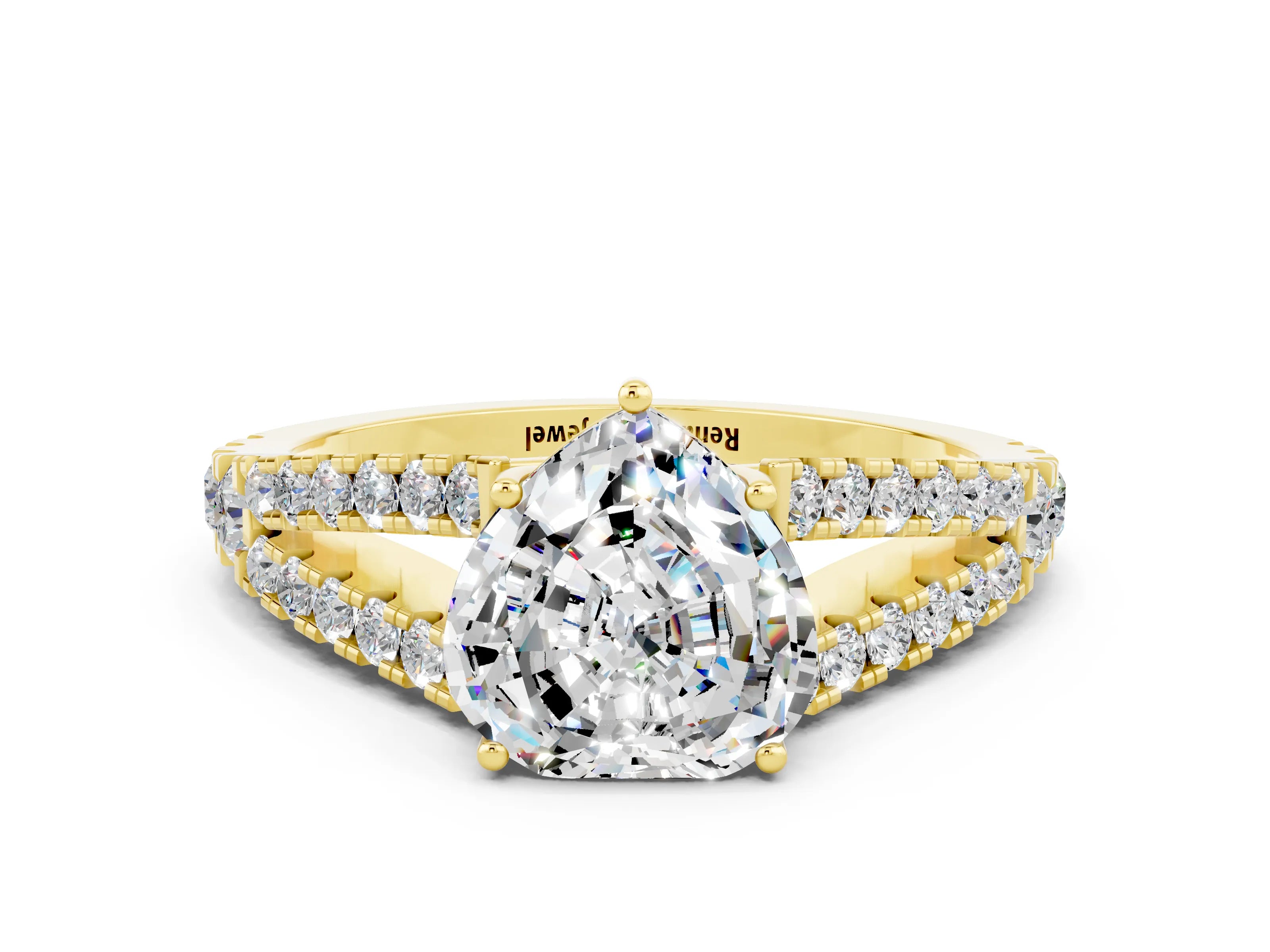 Yellow gold Heart Cut Moissanite Split Shank Pavé Engagement Ring with Four-Prong Setting_12