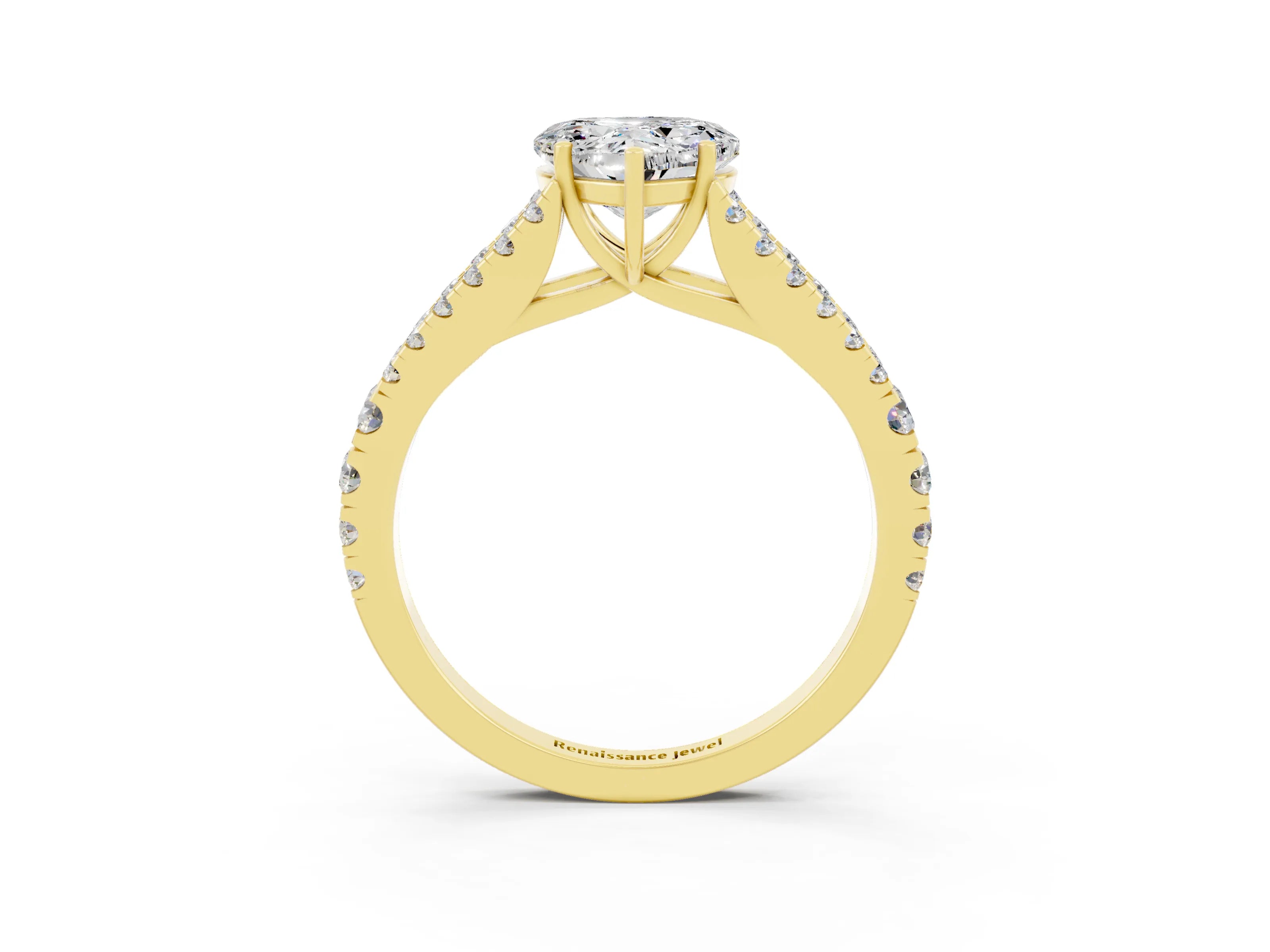 Yellow gold Heart Cut Moissanite Split Shank Pavé Engagement Ring with Four-Prong Setting_15