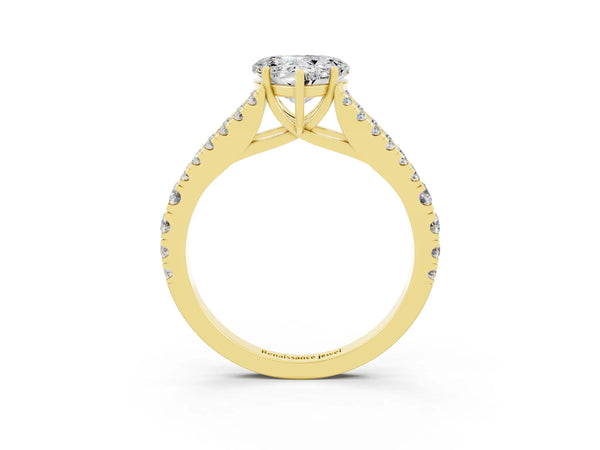 Yellow gold Heart Cut Moissanite Split Shank Pavé Engagement Ring with Four-Prong Setting