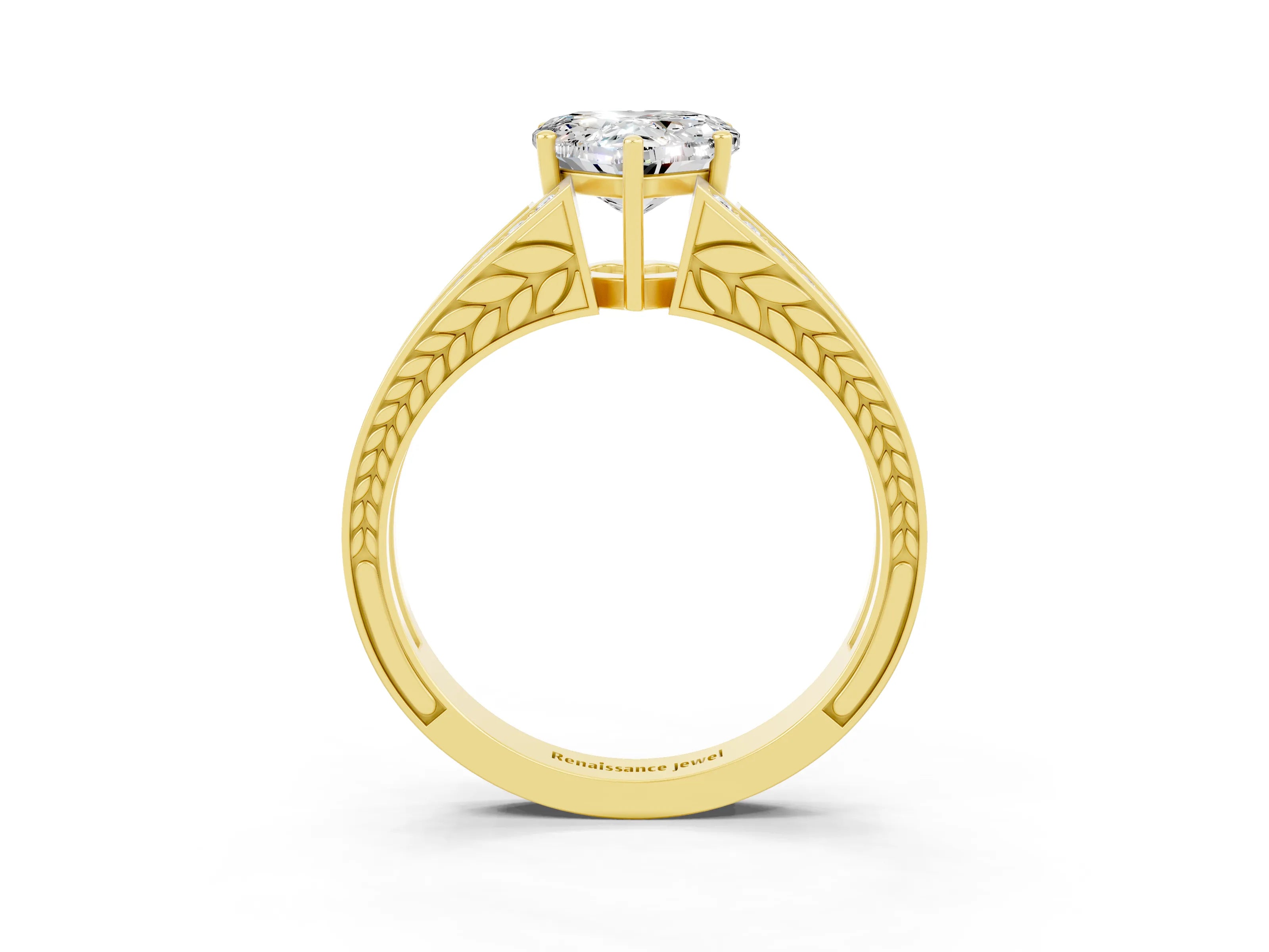 Yellow gold Heart Cut Moissanite Split Shank Ring with Pavé Band and Four-Prong Setting_3