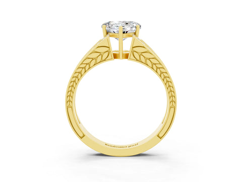 Yellow gold Heart Cut Moissanite Split Shank Ring with Pavé Band and Four-Prong Setting_3