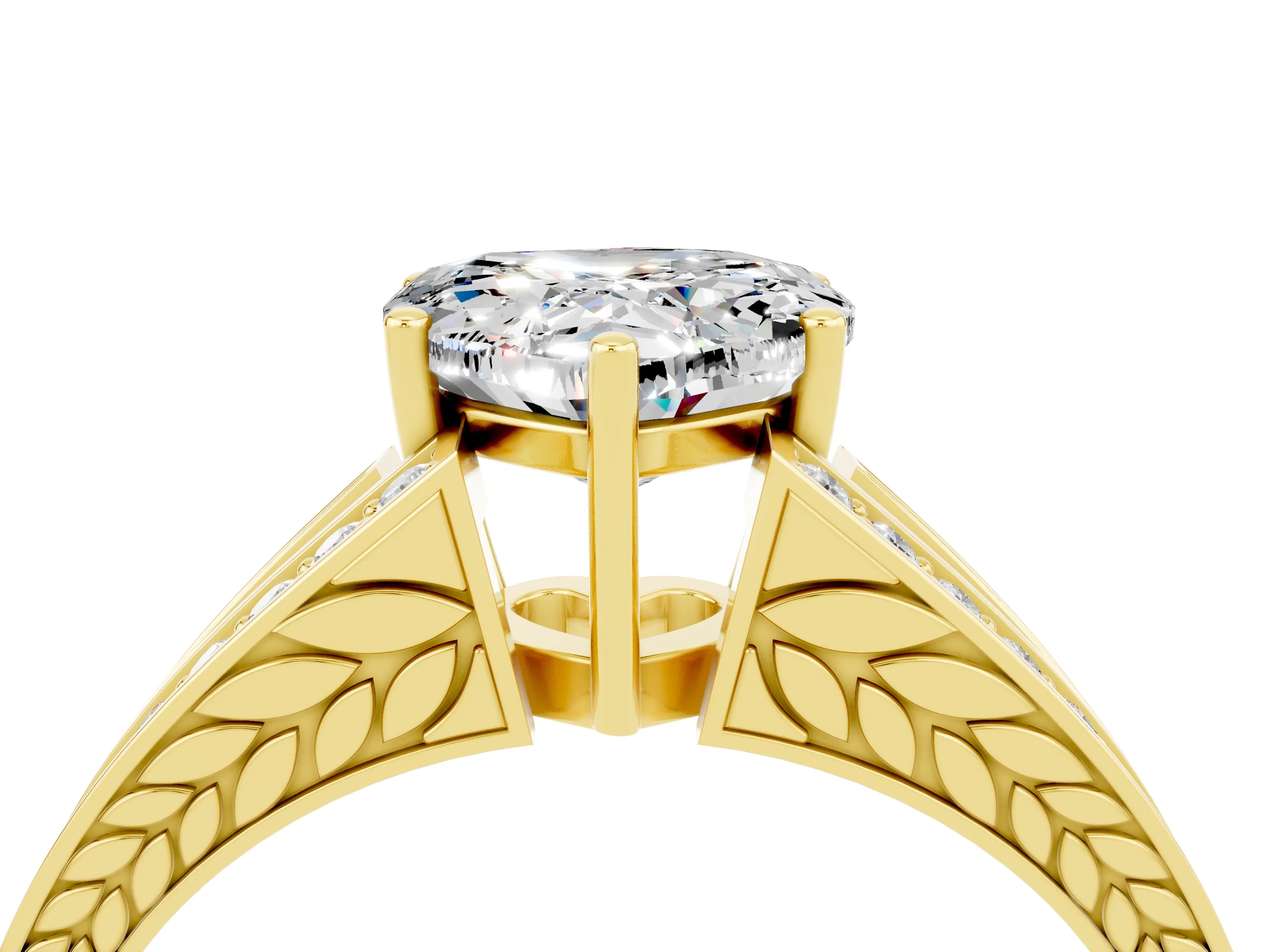 Yellow gold Heart Cut Moissanite Split Shank Ring with Pavé Band and Four-Prong Setting_4