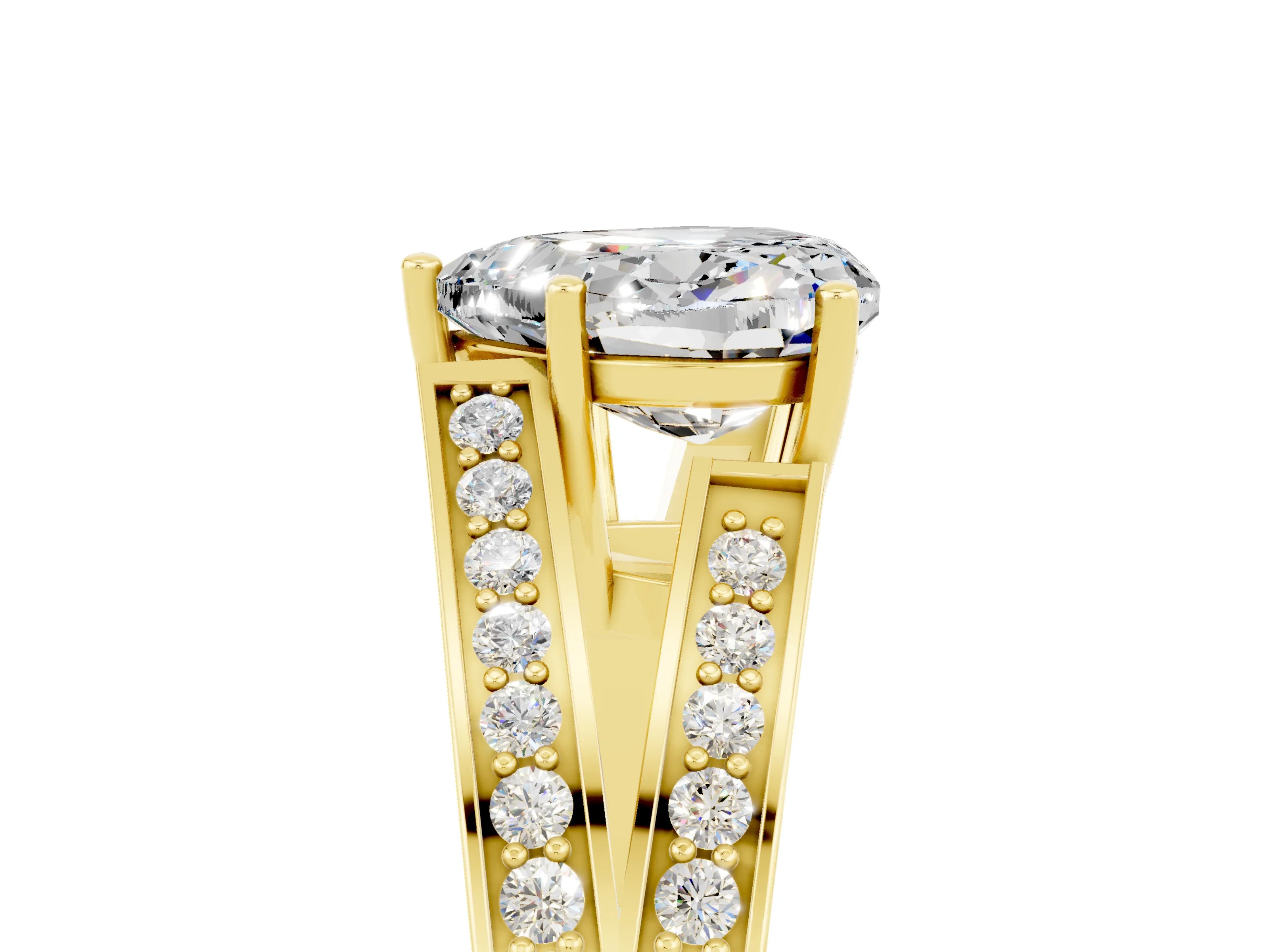 Yellow gold Heart Cut Moissanite Split Shank Ring with Pavé Band and Four-Prong Setting_5