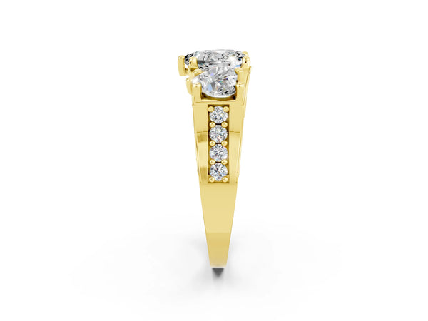 Yellow gold Heart Cut Moissanite Three-Stone Ring with Channel Set Band and Four-Prong Setting