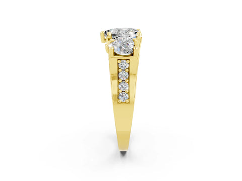 Yellow gold Heart Cut Moissanite Three-Stone Ring with Channel Set Band and Four-Prong Setting_2