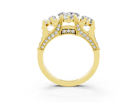 Yellow gold Heart Cut Moissanite Three-Stone Ring with Channel Set Band and Four-Prong Setting_3