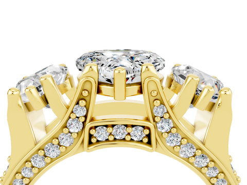 Yellow gold Heart Cut Moissanite Three-Stone Ring with Channel Set Band and Four-Prong Setting_4