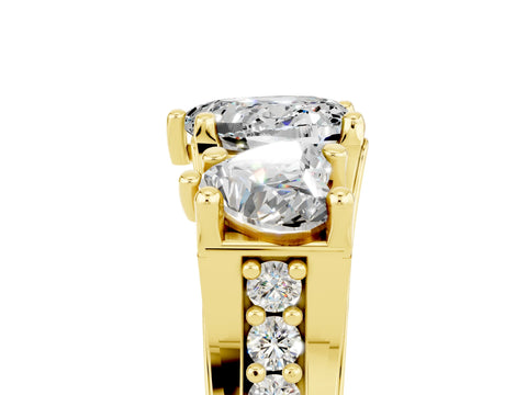 Yellow gold Heart Cut Moissanite Three-Stone Ring with Channel Set Band and Four-Prong Setting_5