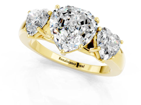 Yellow gold Heart Cut Moissanite Three-Stone Ring with Four-Prong Setting and Classic Band_1