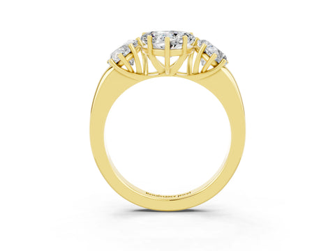 Yellow gold Heart Cut Moissanite Three-Stone Ring with Four-Prong Setting and Classic Band_3