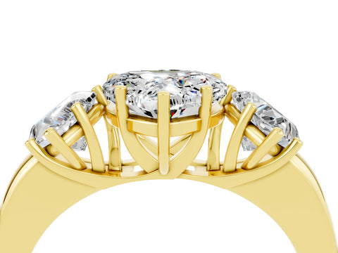 Yellow gold Heart Cut Moissanite Three-Stone Ring with Four-Prong Setting and Classic Band_4