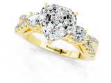 Yellow gold Heart Cut Moissanite Three-Stone Ring with Pavé Split Shank and Four-Prong Setting_1