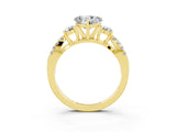 Yellow gold Heart Cut Moissanite Three-Stone Ring with Pavé Split Shank and Four-Prong Setting_3
