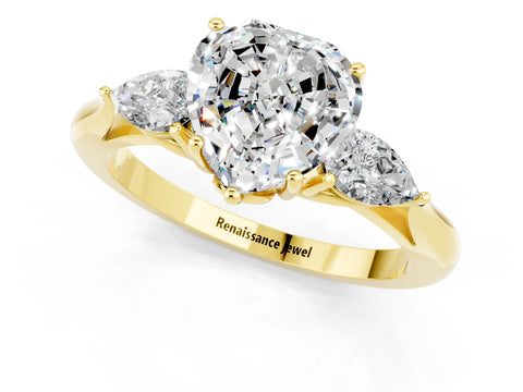Yellow gold Heart Cut Moissanite Three-Stone Ring with Pear Side Stones and Four-Prong Setting_13