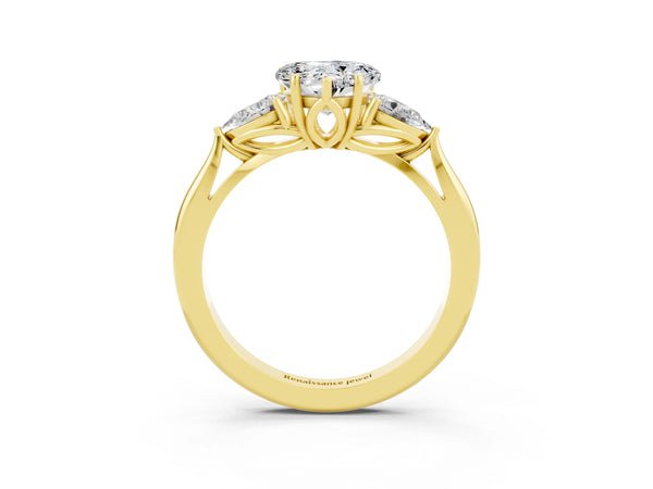 Yellow gold Heart Cut Moissanite Three-Stone Ring with Pear  Side Stones and Prong Setting