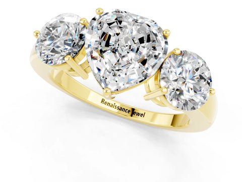 Yellow gold Heart Cut Moissanite Three-Stone Ring with Prong Setting and Classic Band_1