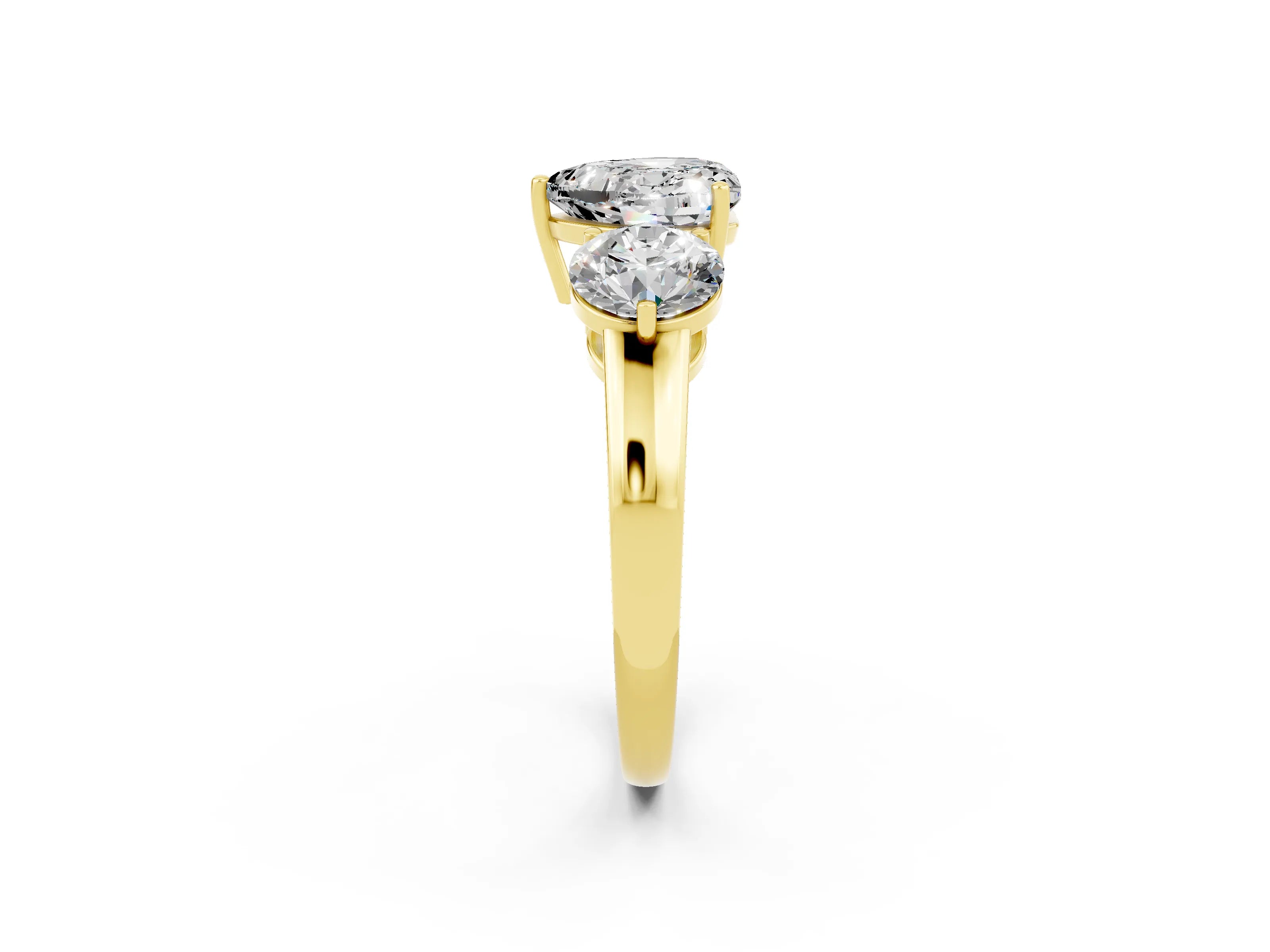 Yellow gold Heart Cut Moissanite Three-Stone Ring with Prong Setting and Classic Band_2