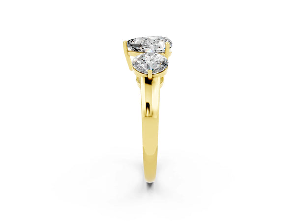 Yellow gold Heart Cut Moissanite Three-Stone Ring with Prong Setting and Classic Band