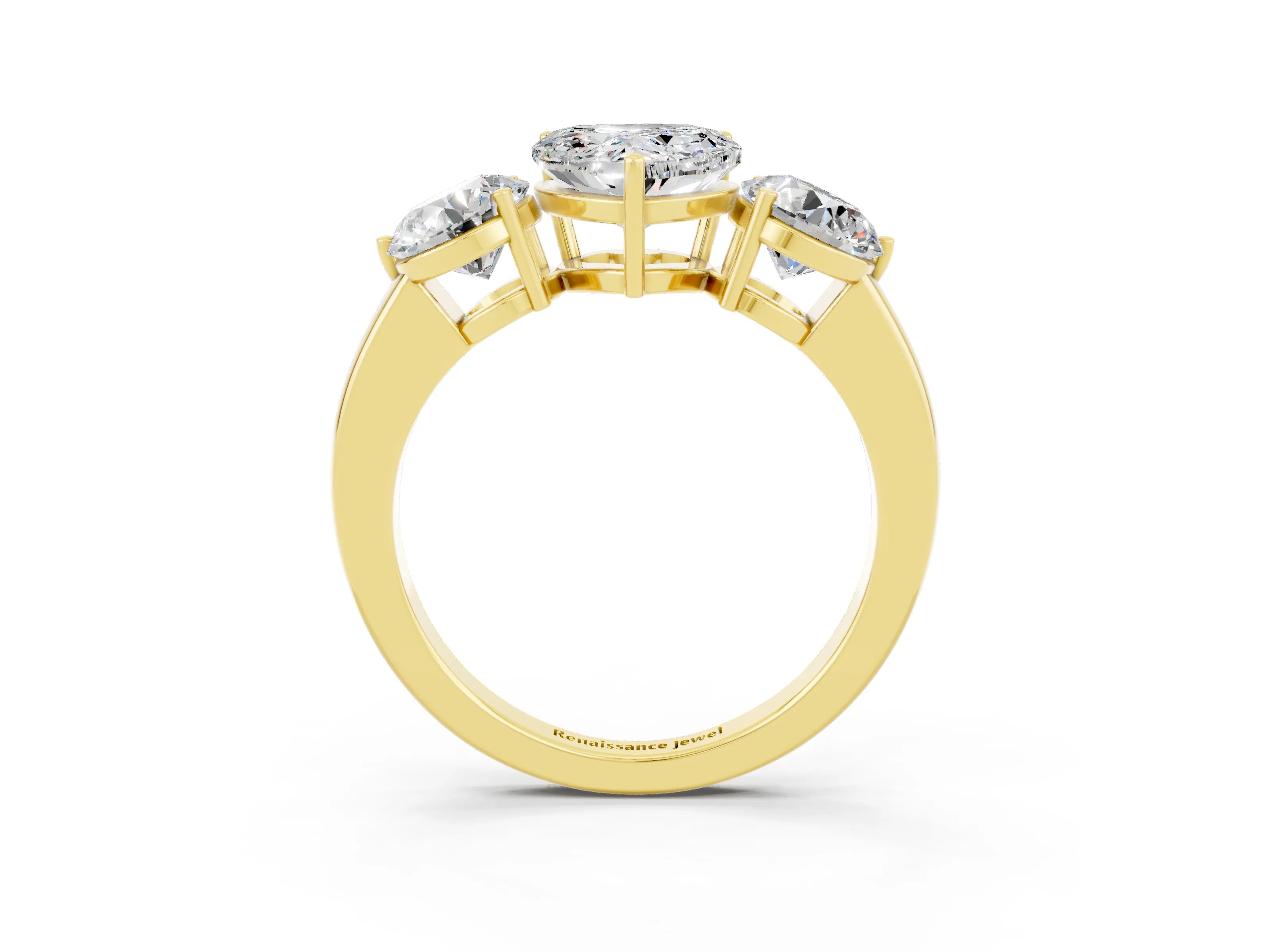 Yellow gold Heart Cut Moissanite Three-Stone Ring with Prong Setting and Classic Band_3