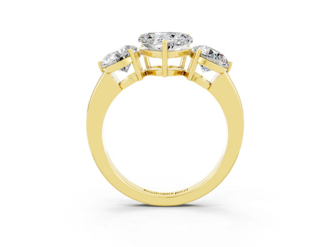 Yellow gold Heart Cut Moissanite Three-Stone Ring with Prong Setting and Classic Band_3