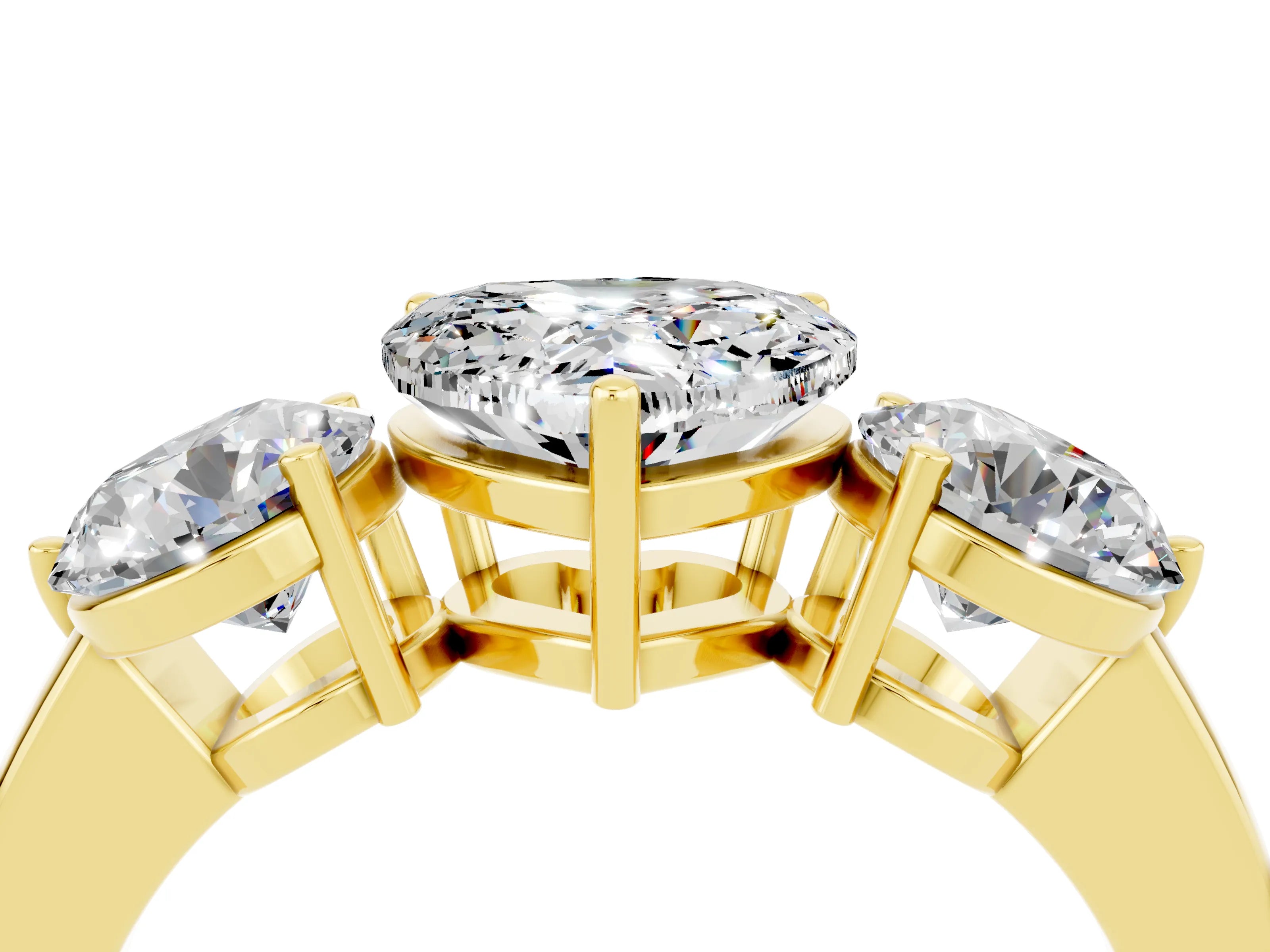 Yellow gold Heart Cut Moissanite Three-Stone Ring with Prong Setting and Classic Band_4