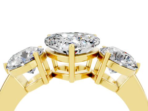 Yellow gold Heart Cut Moissanite Three-Stone Ring with Prong Setting and Classic Band_4