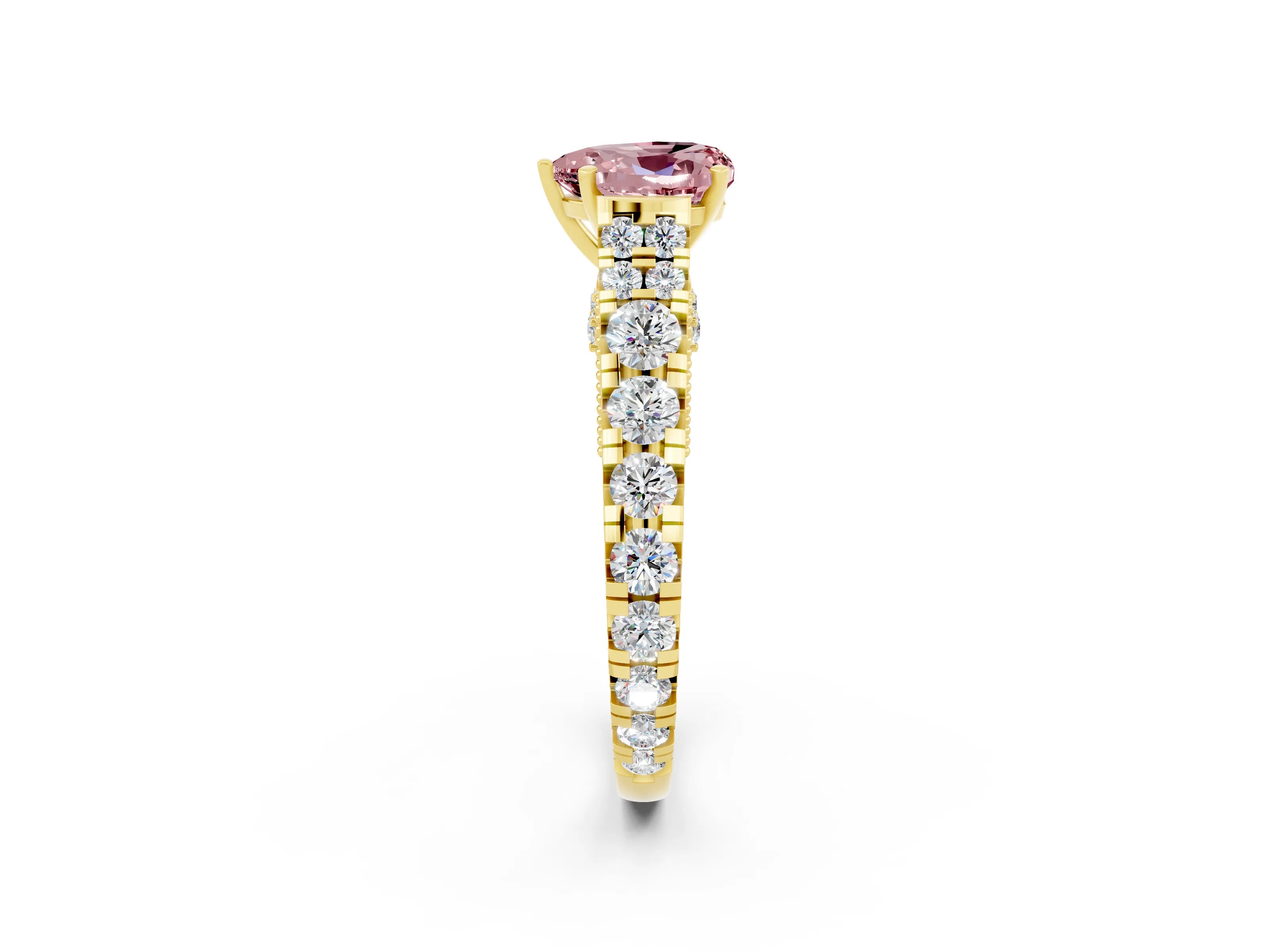 Yellow gold Heart Cut Morganite Classic Solitaire Ring with Pavé Band and Four-Prong Setting_2