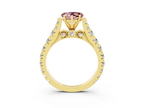 Yellow gold Heart Cut Morganite Classic Solitaire Ring with Pavé Band and Four-Prong Setting_3