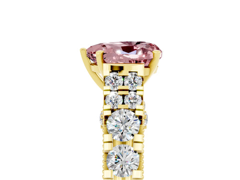 Yellow gold Heart Cut Morganite Classic Solitaire Ring with Pavé Band and Four-Prong Setting_5