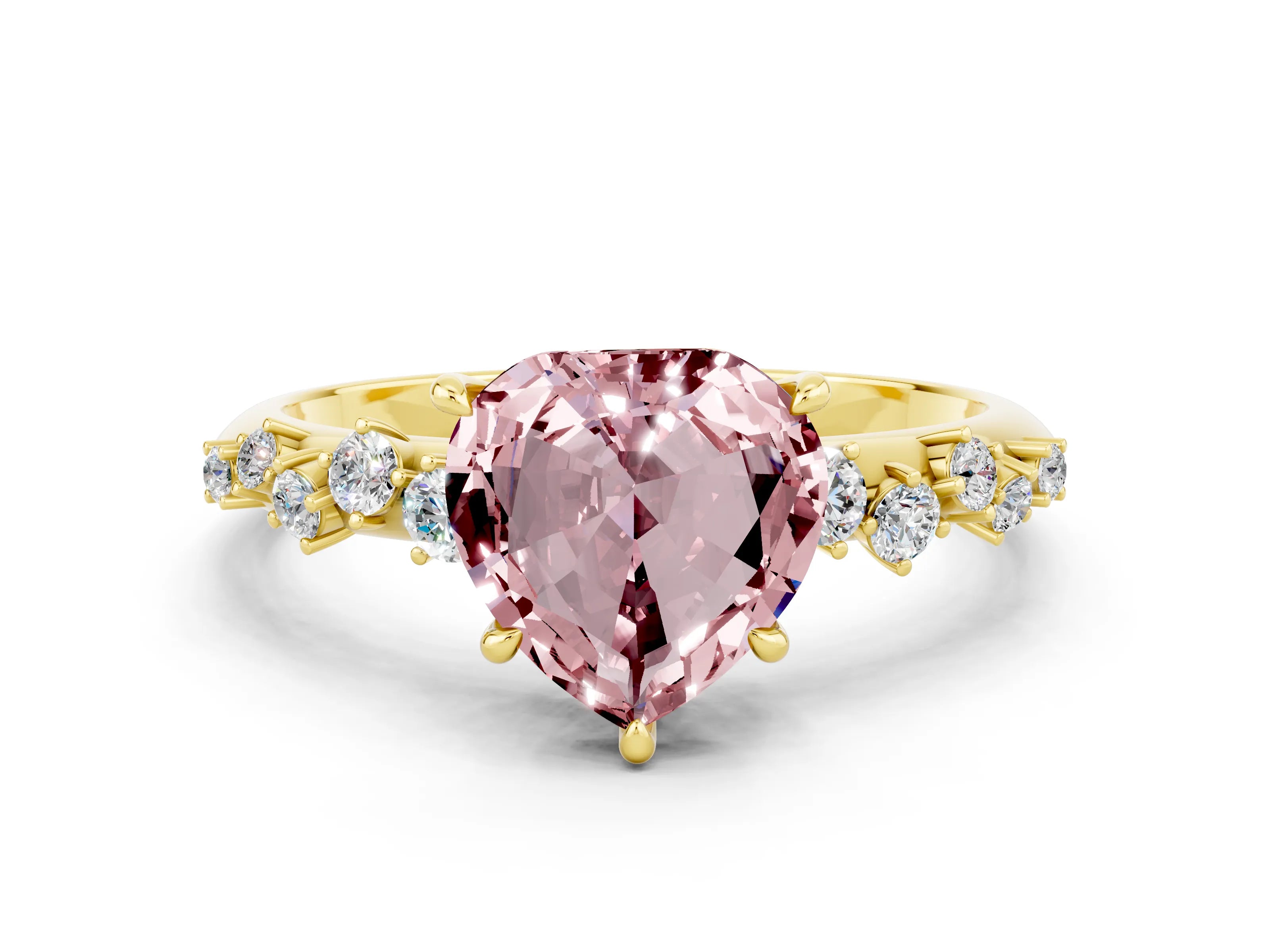 Yellow gold Heart Cut Morganite Cluster Side Stone Solitaire Ring with Prong Setting_24