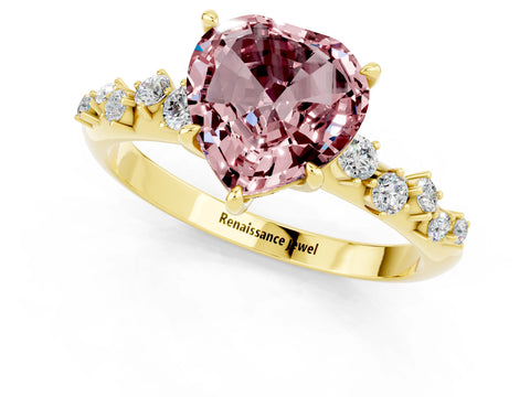 Yellow gold Heart Cut Morganite Cluster Side Stone Solitaire Ring with Prong Setting_25