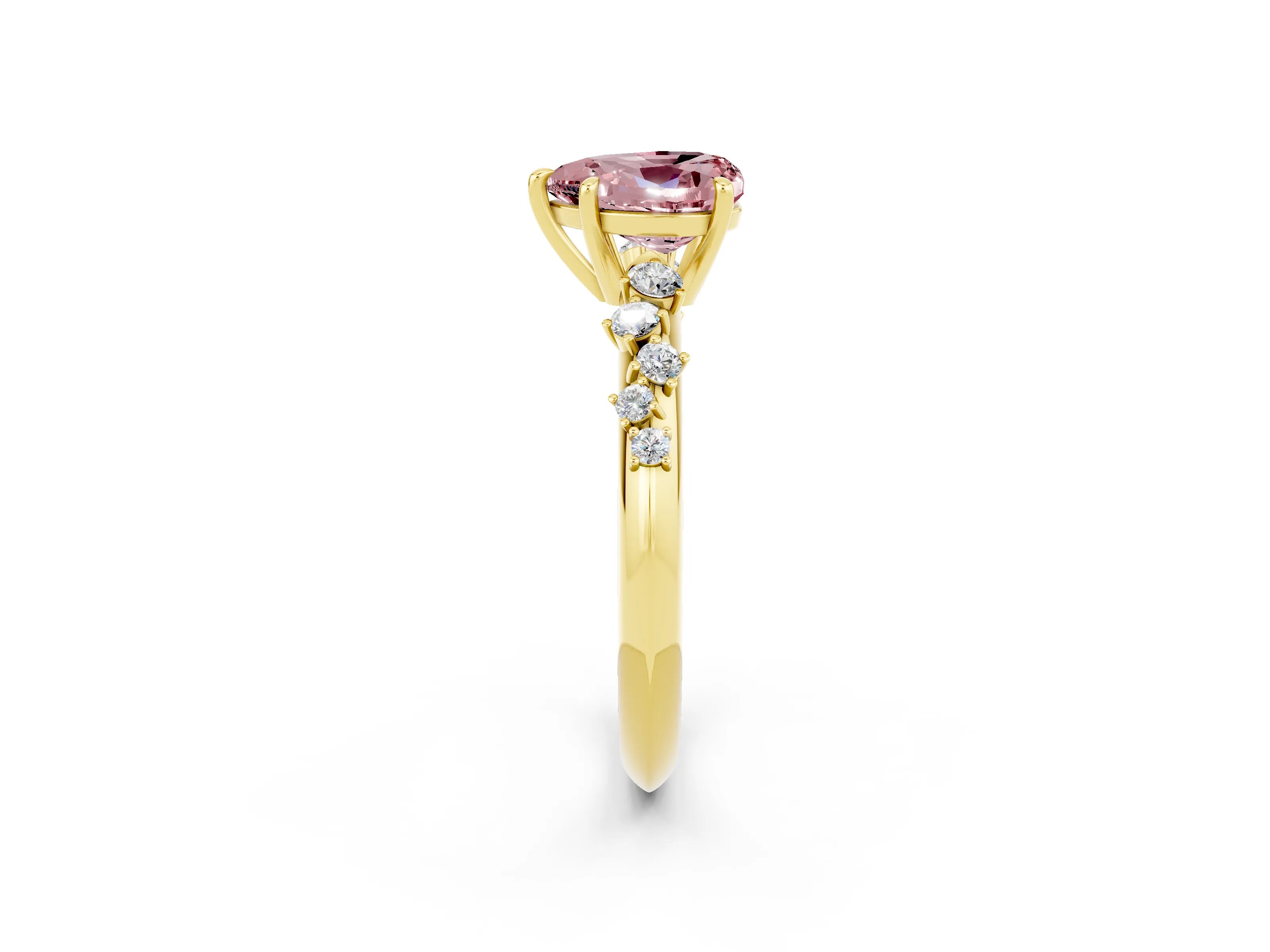 Yellow gold Heart Cut Morganite Cluster Side Stone Solitaire Ring with Prong Setting_26